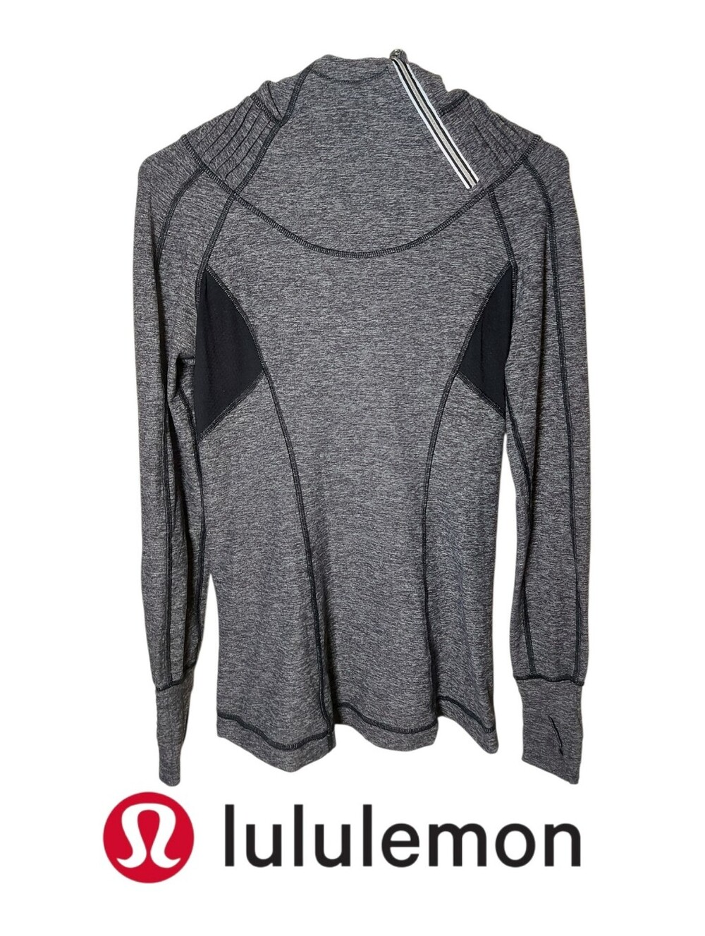 Lululemon Grey & Black Athletic Long Sleeve Pullover With Ponytail Hole Hood